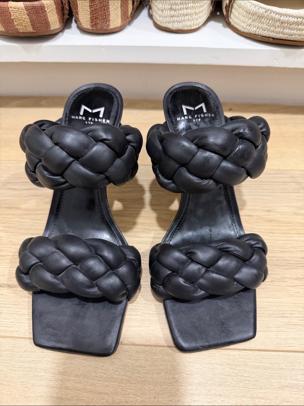 Marc Fisher Black Braided Double-Strap Slide Sandals